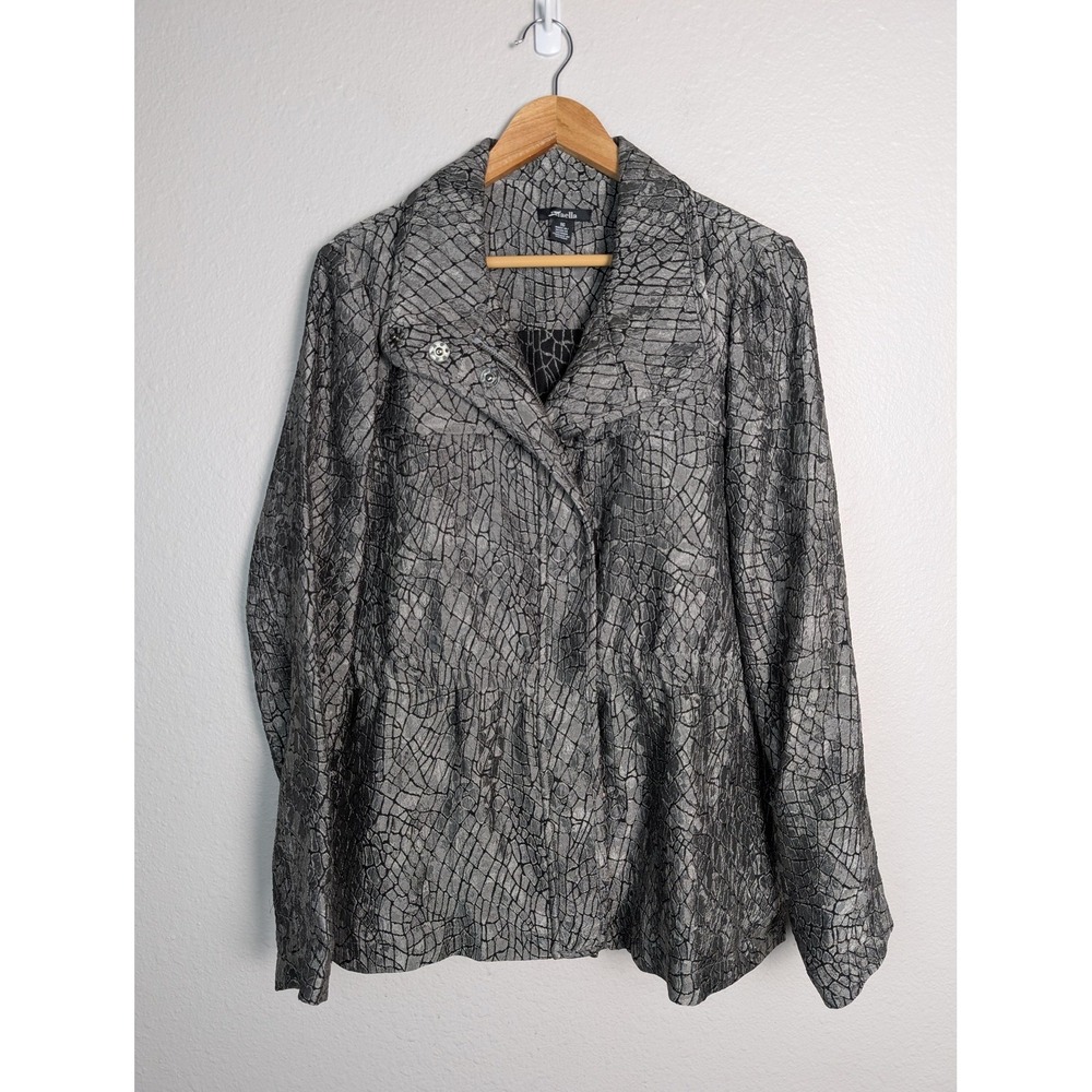 Ariella Jacket Womens 16 Gray‎ Satin Geometric Collared Full Zip Lined Short